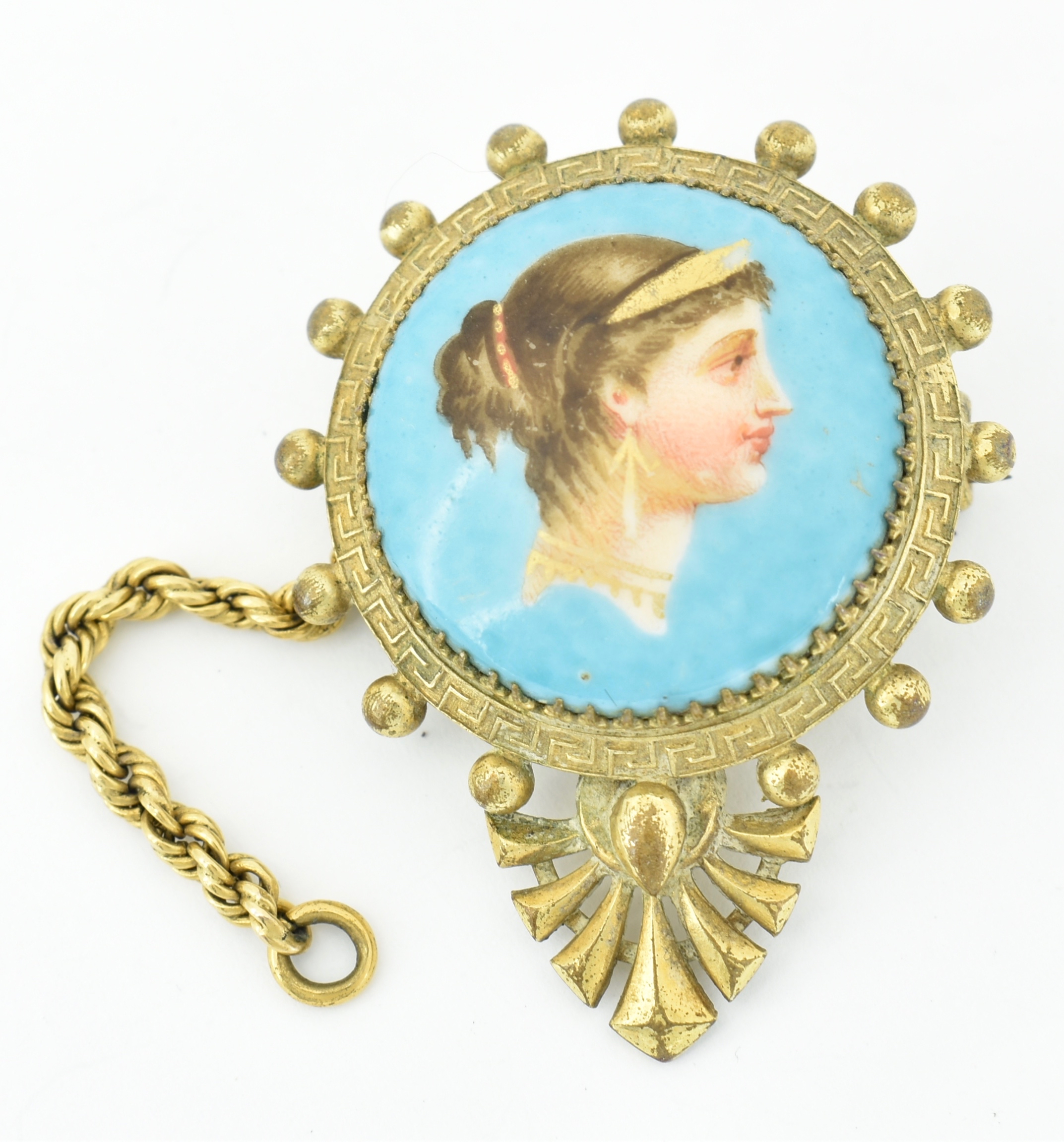 ANTIQUE MOP ENAMEL PORTRAIT BRACELET EARRING BROOCH PARURE - Image 7 of 13