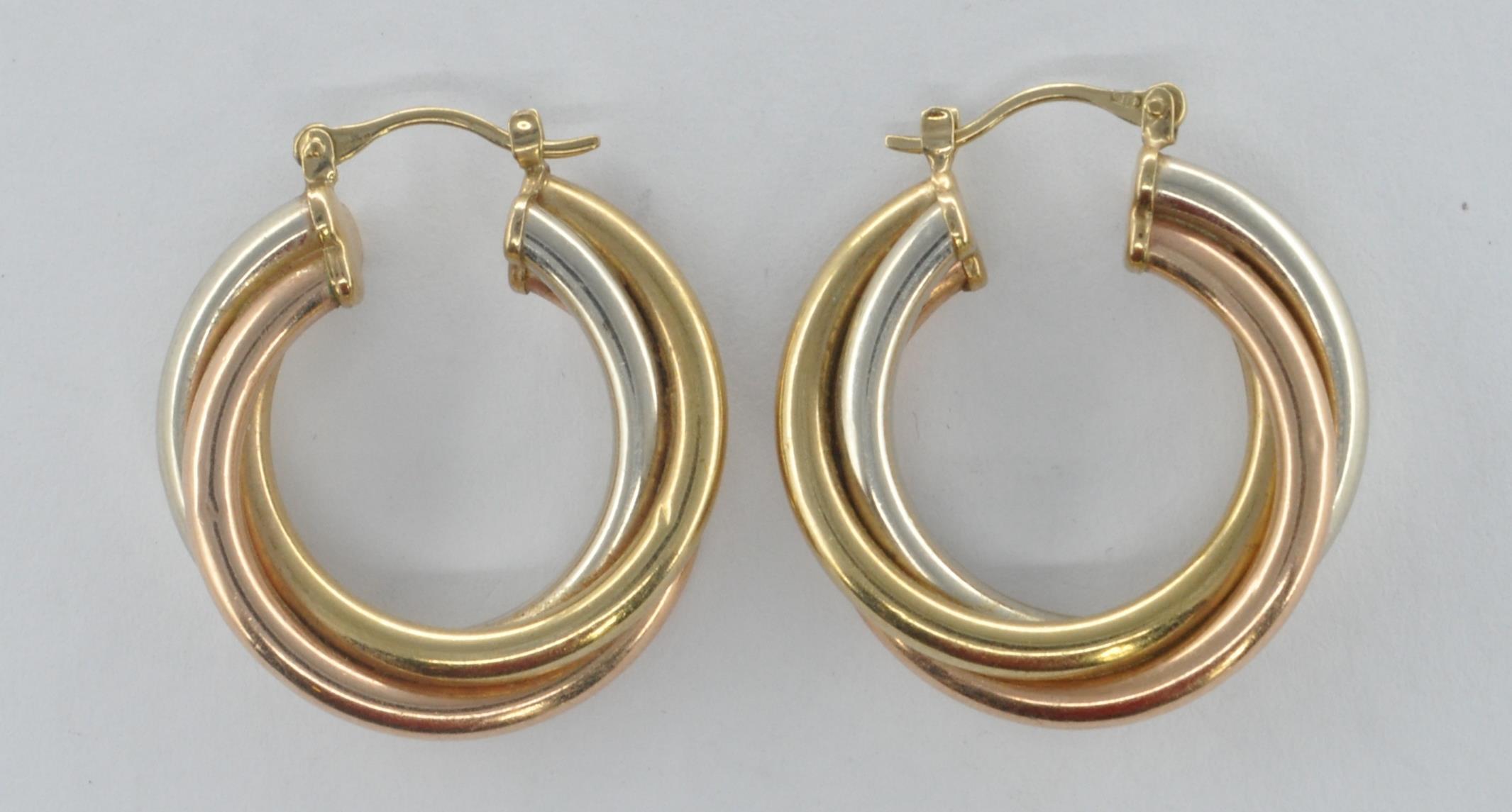 9CT GOLD THREE TONE HOOP EARRINGS