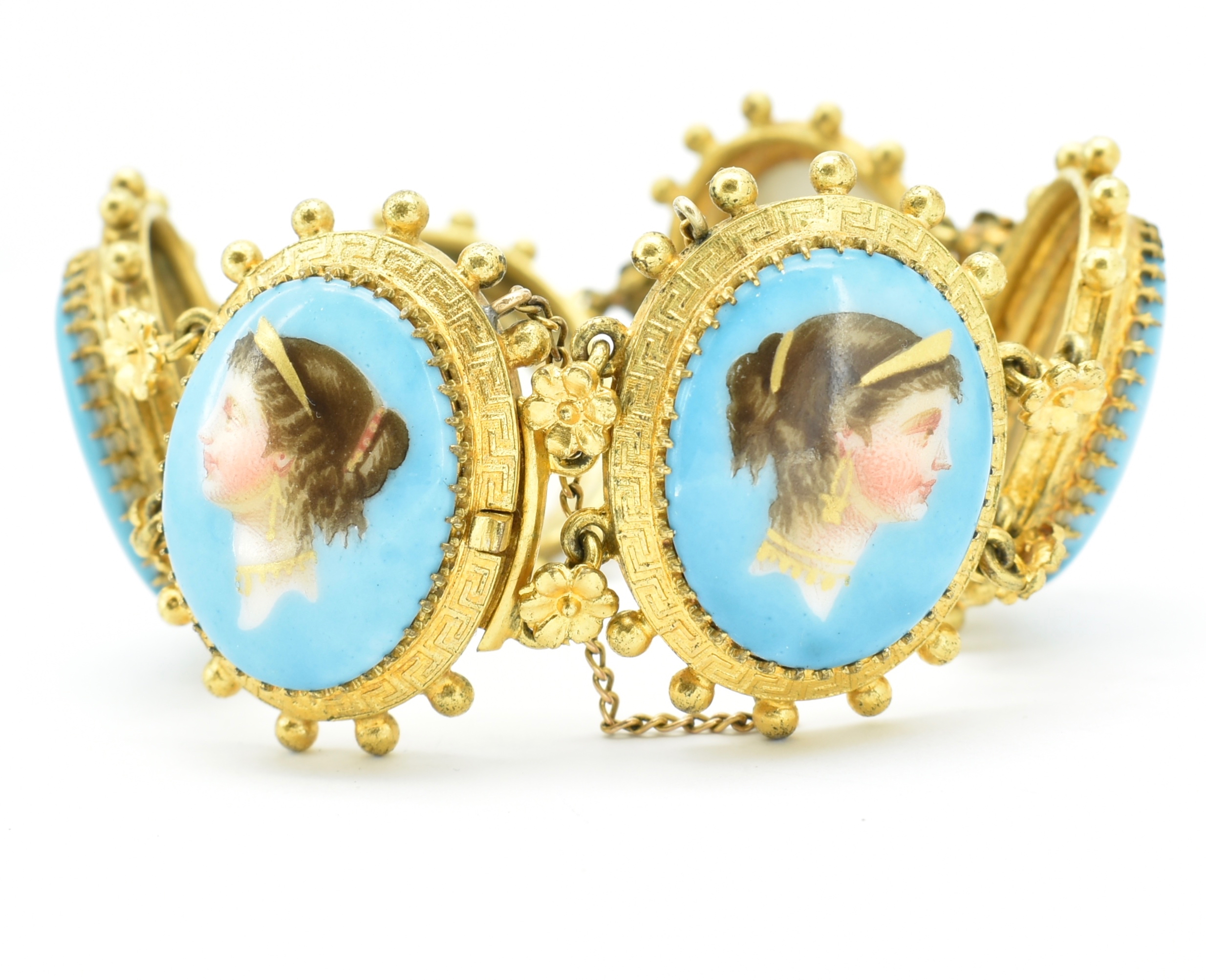 ANTIQUE MOP ENAMEL PORTRAIT BRACELET EARRING BROOCH PARURE - Image 13 of 13