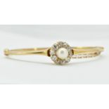 FRENCH 18CT GOLD DIAMOND & PEARL HINGED BANGLE