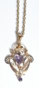 ANTIQUE GOLD PEARL AND AMETHYST PENDANT