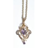 ANTIQUE GOLD PEARL AND AMETHYST PENDANT