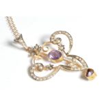 EDWARDIAN ANTIQUE 9CT GOLD AMETHYST AND PEARL NECKLACE