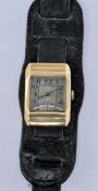1930'S ART DECO RONE 9CT GOLD TANK FACED WRISTWATCH