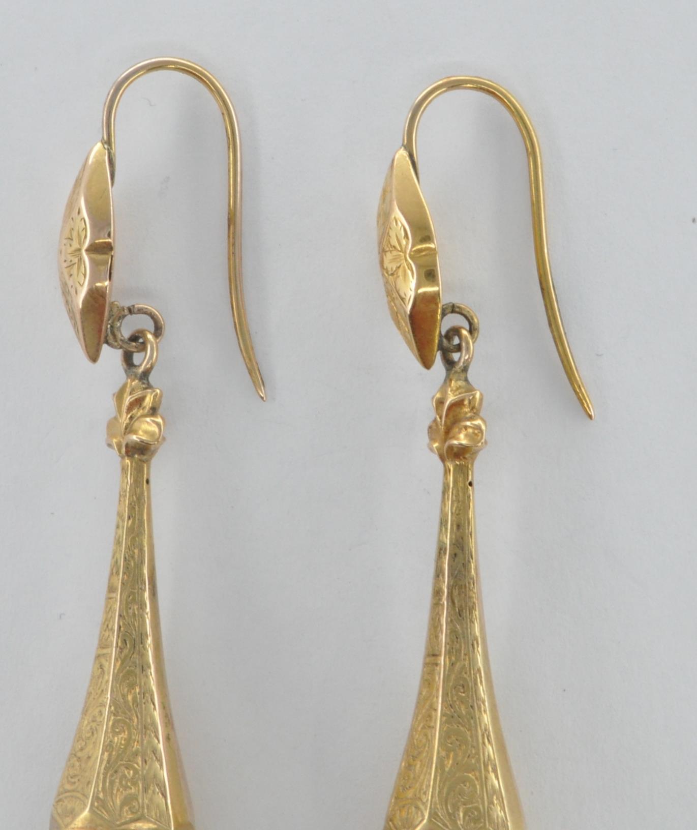 PAIR OF VICTORIAN GOLD DROP EARRINGS - Image 2 of 6