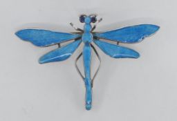 VINTAGE SILVER AND BLUE ENAMEL DRAGONFLY BROOCH