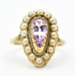 ANTIQUE PINK TOPAZ AND PEARL RING