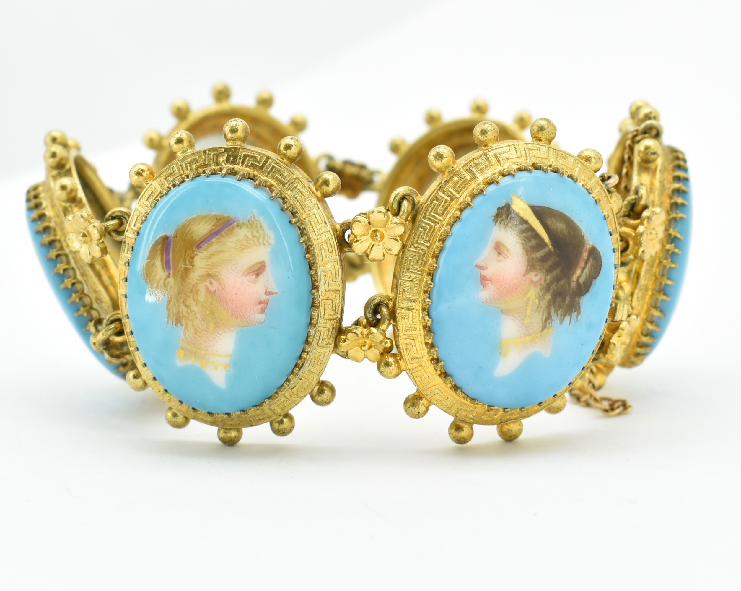 ANTIQUE MOP ENAMEL PORTRAIT BRACELET EARRING BROOCH PARURE - Image 12 of 13