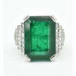 PLATINUM EMERALD AND DIAMOND OCTAGON CUT RING