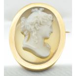18CT GOLD CARVED AGATE CAMEO BROOCH & PENDANT PIN