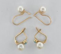 TWO PAIRS OF GOLD AND PEARL EARRINGS