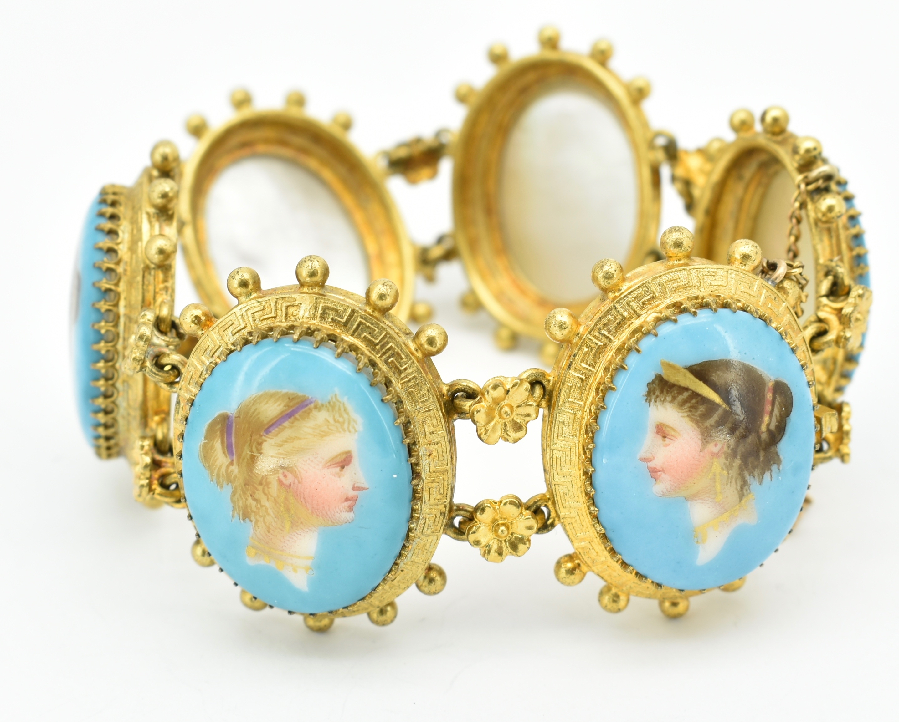 ANTIQUE MOP ENAMEL PORTRAIT BRACELET EARRING BROOCH PARURE - Image 11 of 13