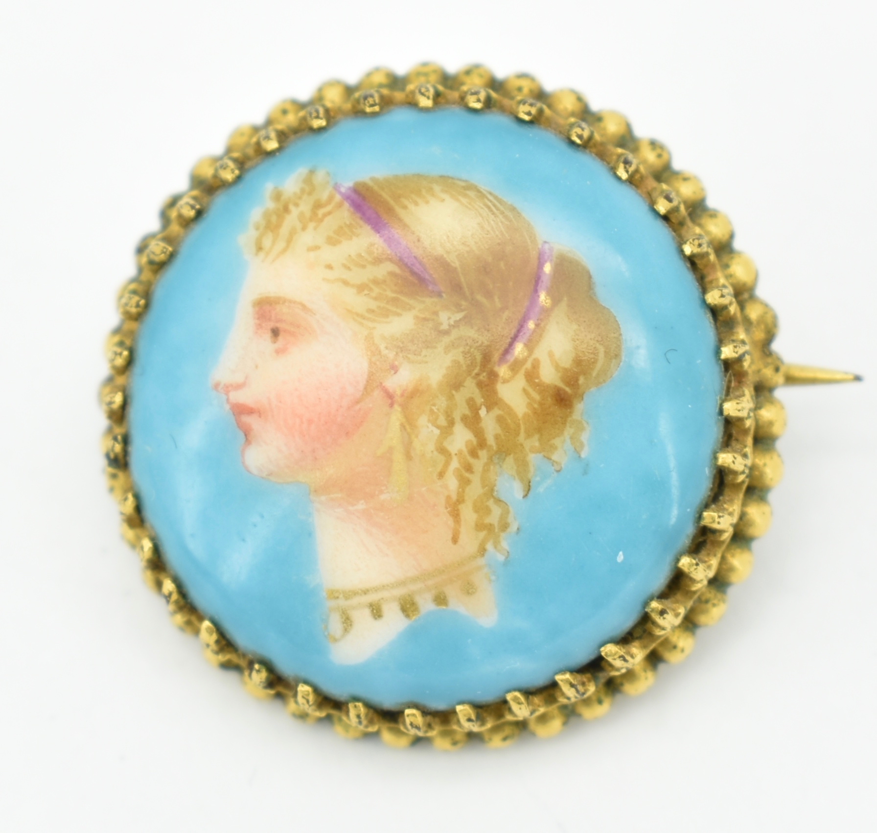 ANTIQUE MOP ENAMEL PORTRAIT BRACELET EARRING BROOCH PARURE - Image 6 of 13