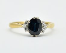 HALLMARKED 18CT GOLD SAPPHIRE & DIAMOND CLUSTER RING