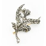 ANTIQUE 18CT GOLD SILVER & DIAMOND FLORAL BROOCH PIN