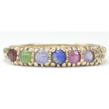 9CT GOLD SIX MULTI COLOURED STONE CABOCHON RING