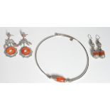 SILVER WHITE METAL AND RED STONE SET JEWELLERY