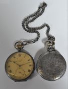 TWO SILVER HALLMARKED FULL HUNTER POCKET WATCHES AND CHAION