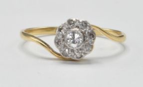 18CT GOLD AND PLATINUM DIAMOND CLUSTER RING