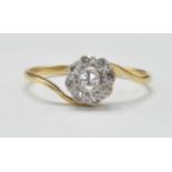 18CT GOLD AND PLATINUM DIAMOND CLUSTER RING