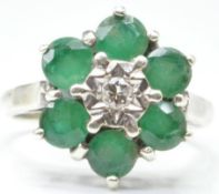 9CT GOLD DIAMOND AND EMERALD CLUSTER RING