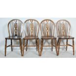 SET OF FOUR VINTAGE 20TH CENTURY OAK AND ELM WHEELBACK WINDSOR DINING CHAIR