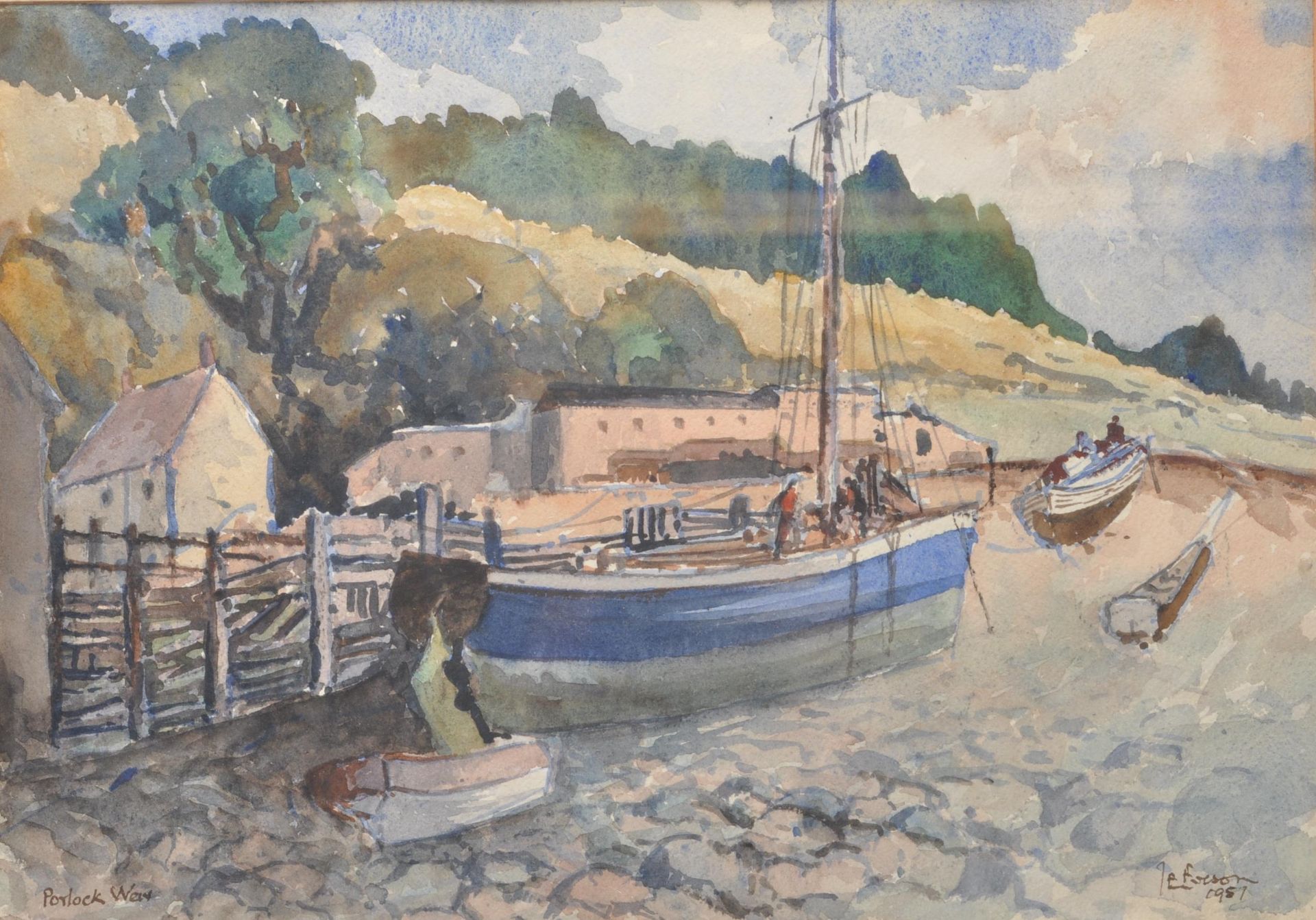MID CENTURY WATERCOLOUR PAINTING OF A FISHING BOAT - Bild 2 aus 7