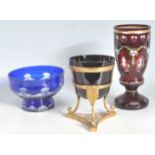 GROUP OF THREE 20TH CENTURY FLASH CUT GLASS ITEMS.