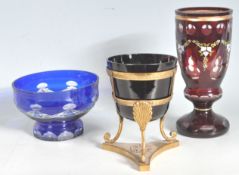 GROUP OF THREE 20TH CENTURY FLASH CUT GLASS ITEMS.