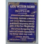 GREAT WESTERN RAILWAY PADDINGTON STATION LONDON NOTICE ENAMEL SIGN