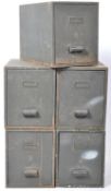 STACK OF FIVE GREEN PAINTED METAL INDUSTRIAL DRAWERS