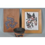 THREE NATIVE CANADIAN HAIDA DECORATED ITEMS