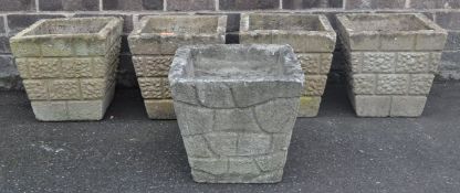 FIVE 20TH CENTURY COMPOSITE GARDEN POTS