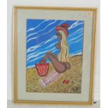 MID CENTURY OIL PAINTING DEPICTING A NUDE SUNBATHER