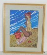 MID CENTURY OIL PAINTING DEPICTING A NUDE SUNBATHER