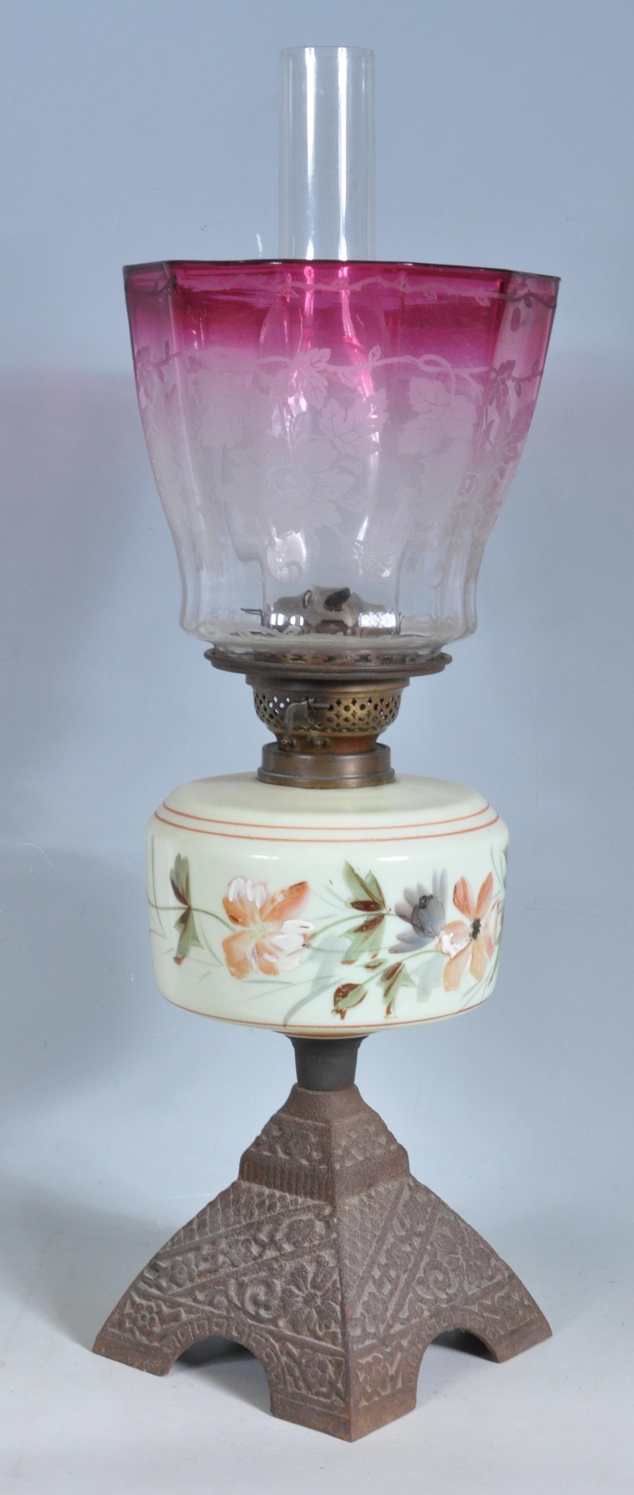 LATE 19TH CENTURY VICTORIAN CRANBERRY GLASS OIL LAMP