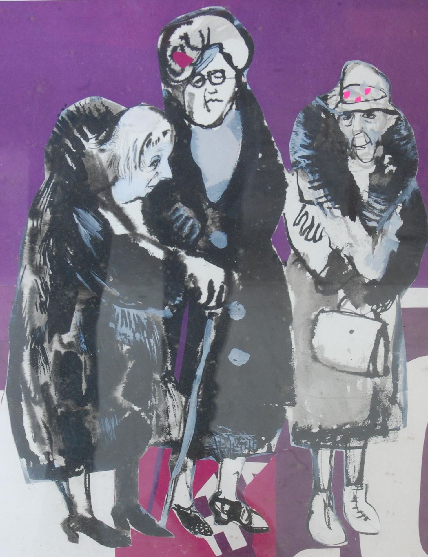 ANNE CHRISTIE - THREE OLD LADIES - COLLAGE AND WASH PICTURE / PAINTING - Bild 2 aus 4