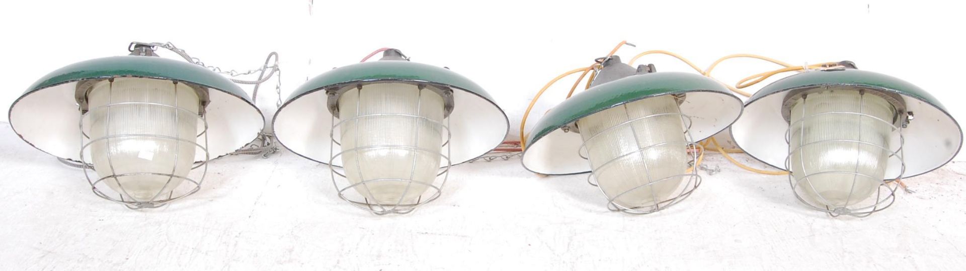 COLLECTION OF FOUR RETRO VINTAGE INDUSTRIAL FACTORY LIGHTS