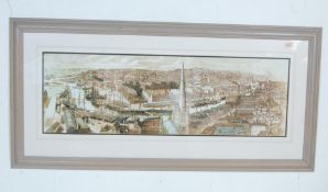 R BROWN - 20TH CENTURY ILLUSTRATION PRINT OF BRISTOL'S HARBOURSIDE.