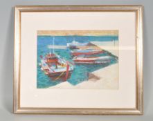 NEIL MORRISON - FISHING BOATS - TINOS. A 20TH CENTURY ACRYLIC PAINTING.