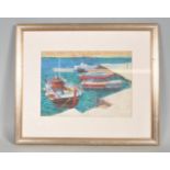 NEIL MORRISON - FISHING BOATS - TINOS. A 20TH CENTURY ACRYLIC PAINTING.