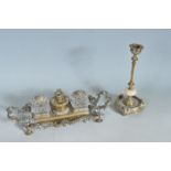 ROCOCO STYLE BRASS AND CUT GLASS INKWELL