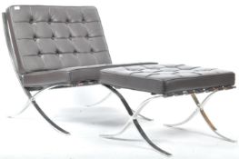 BARCELONA CHAIR AND MATCHING FOOTSTOOL IN BLACK LEATHER