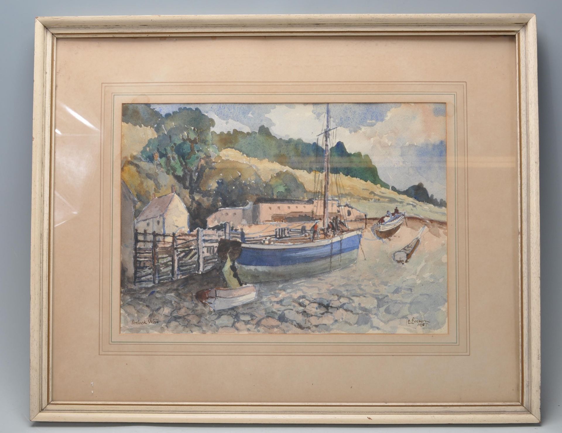 MID CENTURY WATERCOLOUR PAINTING OF A FISHING BOAT
