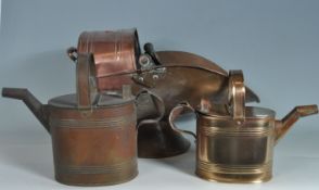 20TH CENTURY COPPER COAL SCUTTLE AND TWO BRASS WATER CANS