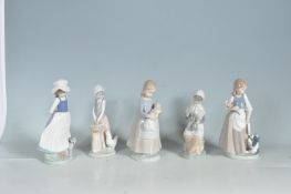 FIVE NAO BY LLADRO CERAMIC FIGURINES