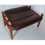 MID CENTURY DANISH TEAK AND LEATHER FOOT STOOL