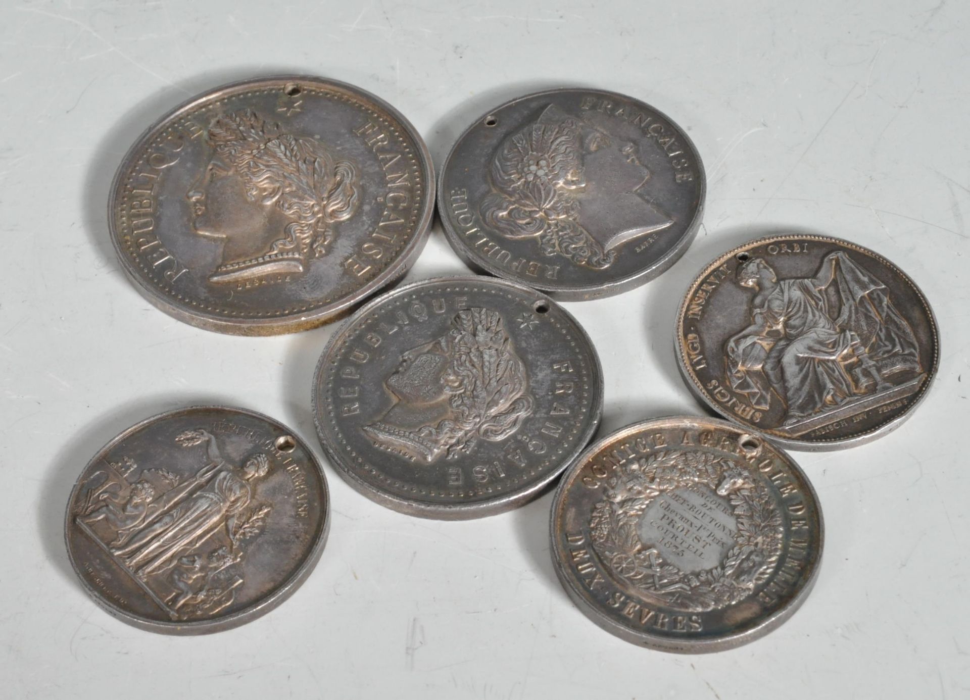 SIX 19TH CENTURY FRENCH AGRICULTURAL SILVER MEDALS