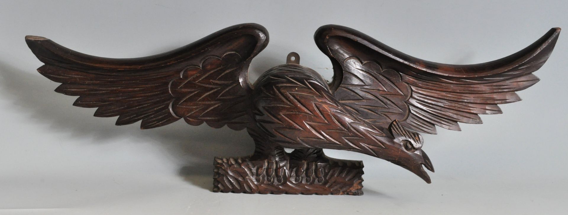 VINTAGE 20TH CENTURY STAINED PINE CARVED EAGLE PEDIMENT