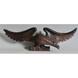 VINTAGE 20TH CENTURY STAINED PINE CARVED EAGLE PEDIMENT